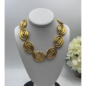 Vintage Modernist Matte Gold Tone Satin Finish Swirl Link Toggle Necklace
